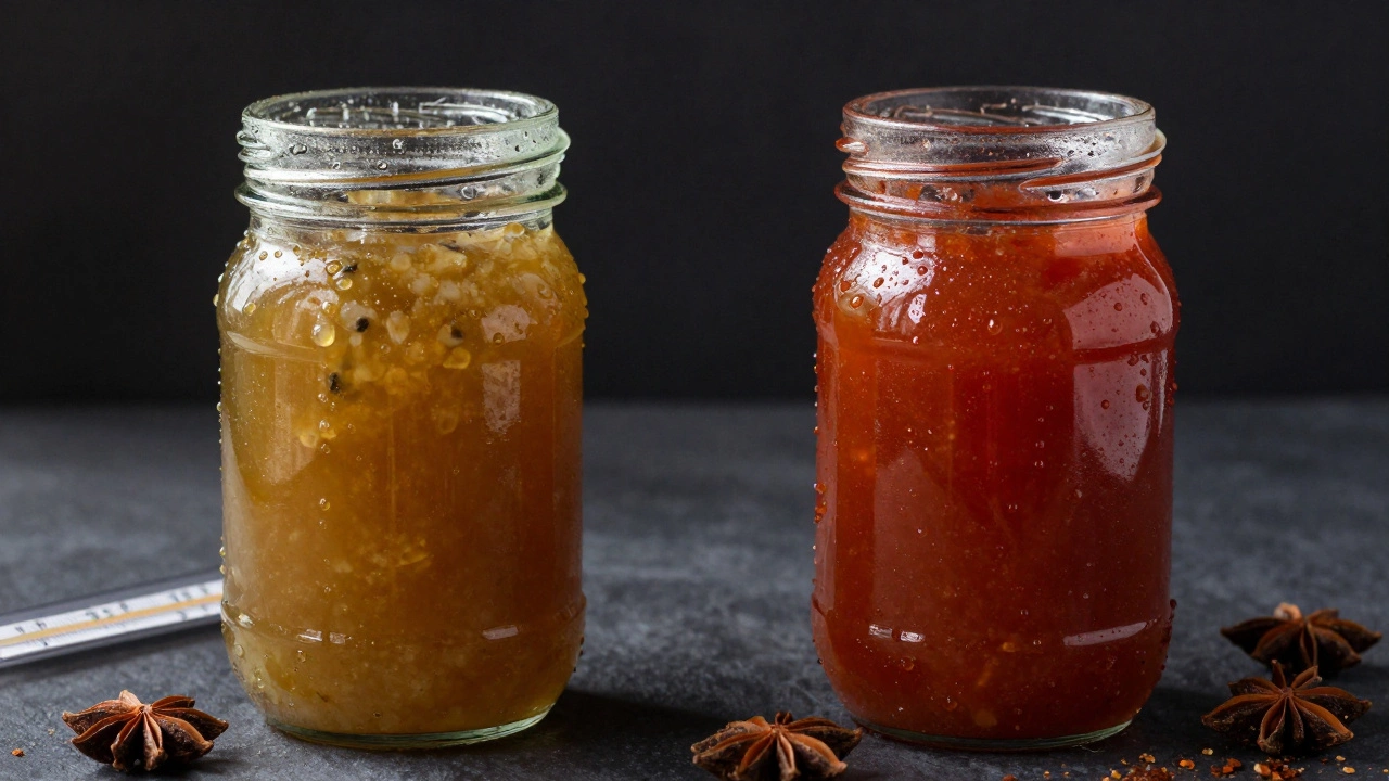 Two jars side by side: one spoiled with condensation, one perfectly sealed with thick chutney.