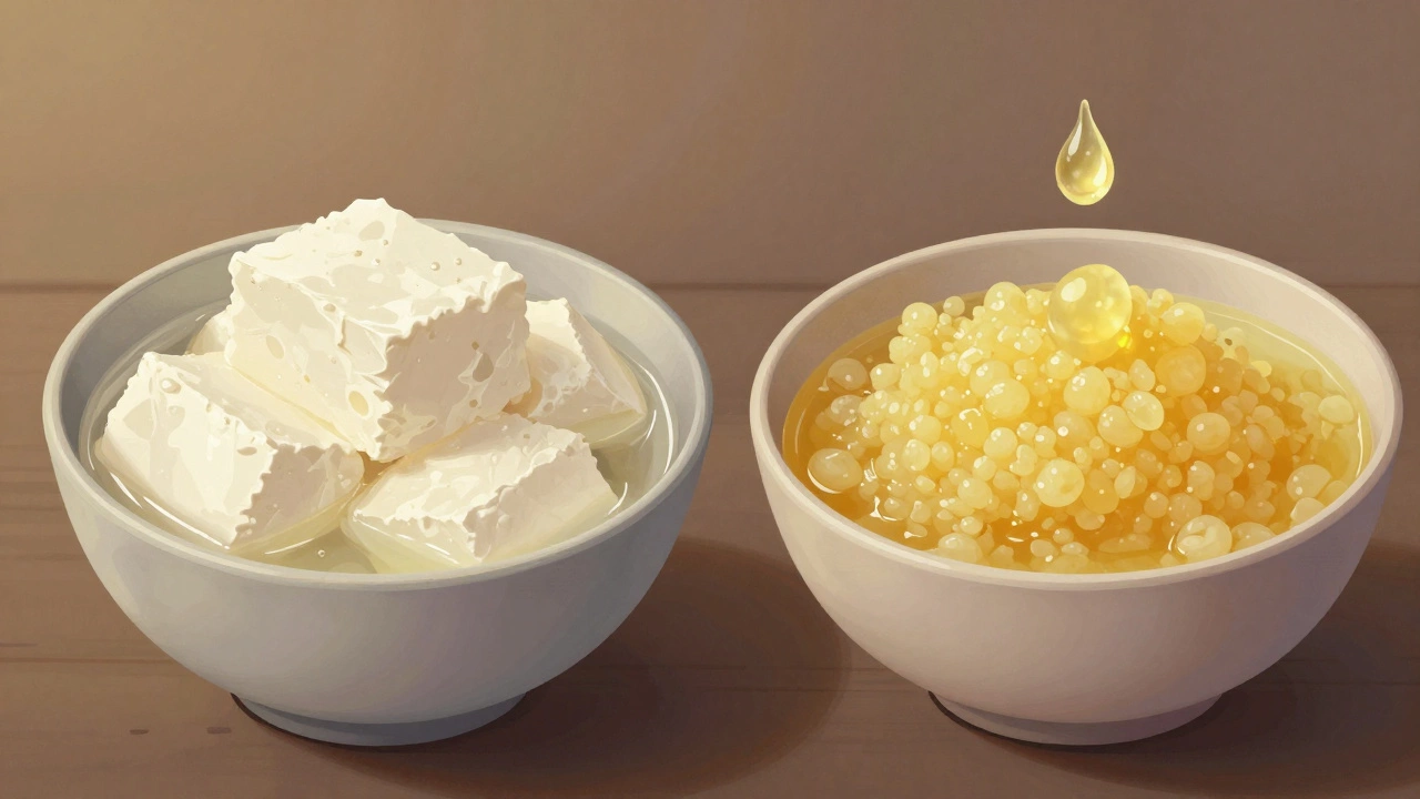 Side-by-side comparison of paneer curds formed by white vinegar versus lemon juice.