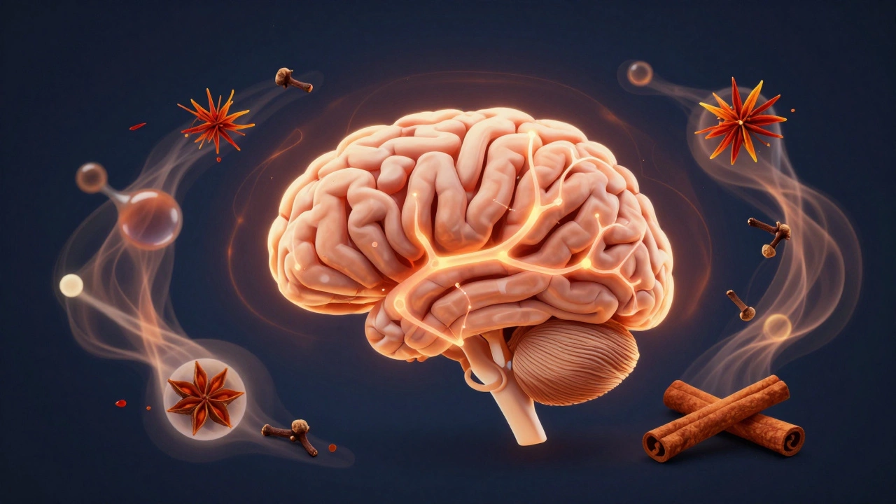Abstract art showing brain reacting to spice aromas