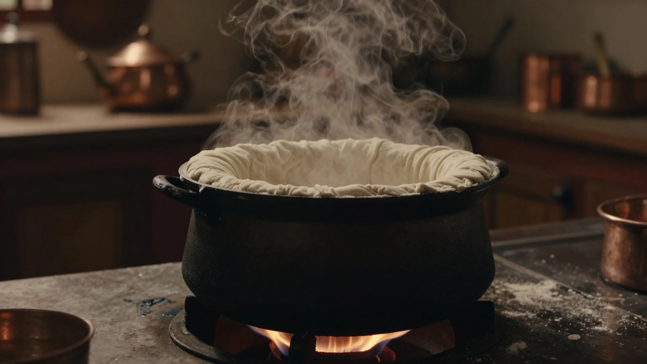 Heavy pot sealed with dough for dum cooking biryani
