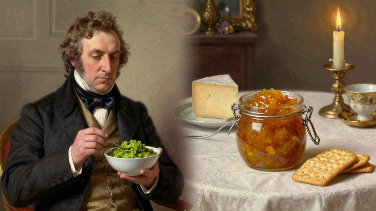 Historical scene showing British traders adopting Indian condiments