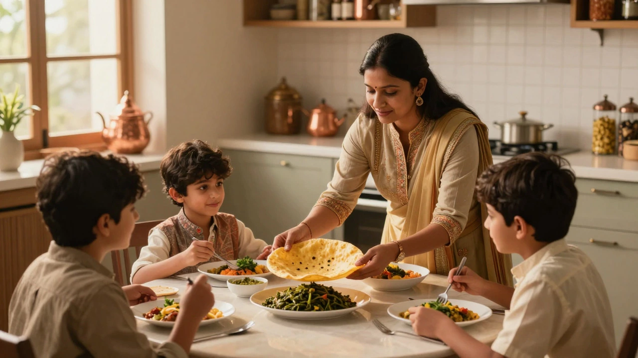 Family sharing Makki di Roti and Saag at home