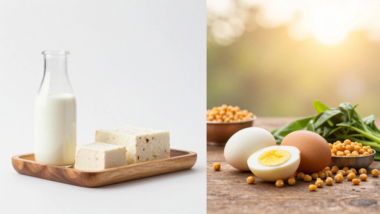 Split image showing dairy-based lacto-vegetarian foods and egg-based meals